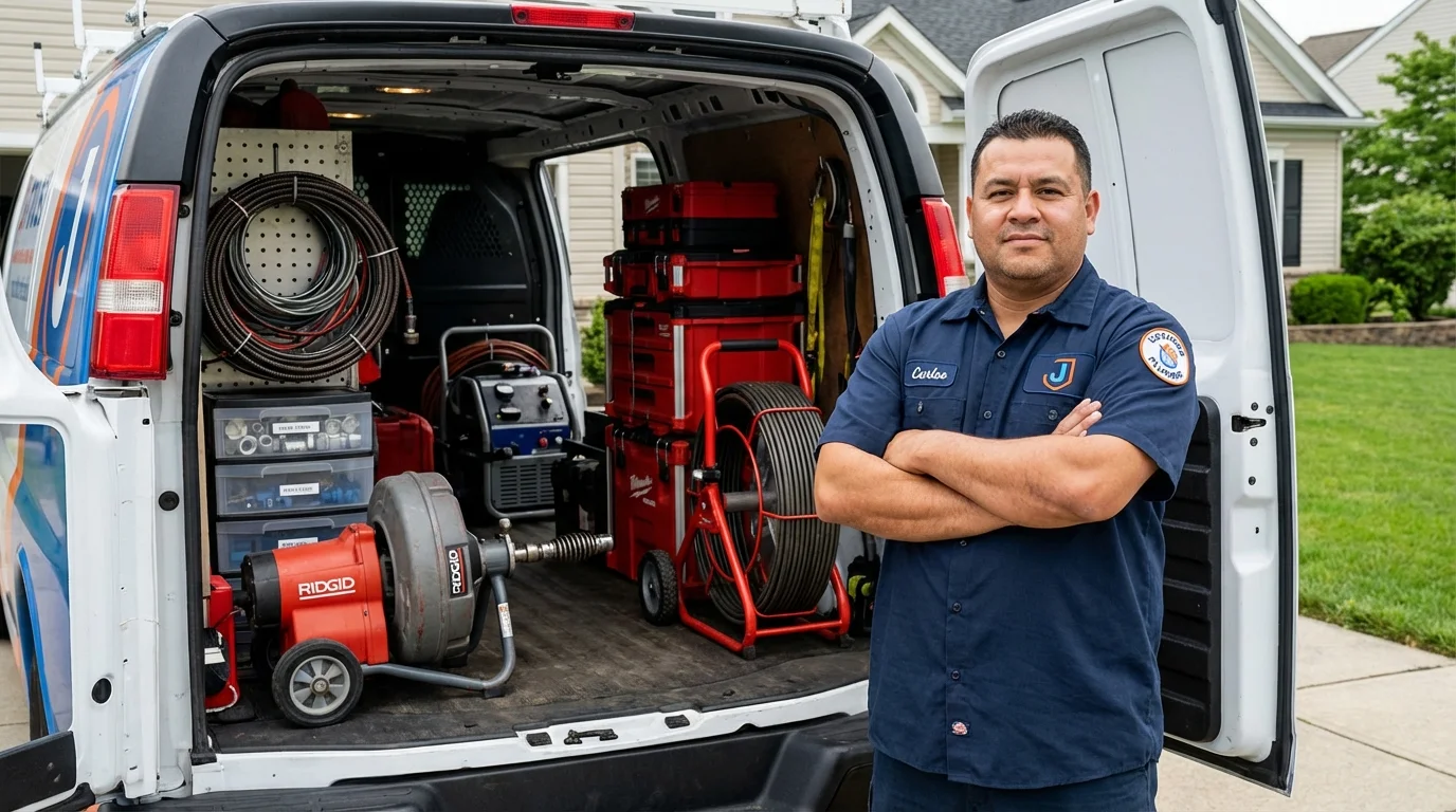 Professional drain cleaning equipment and Johns Plumbing LLC plumber in Winnebago