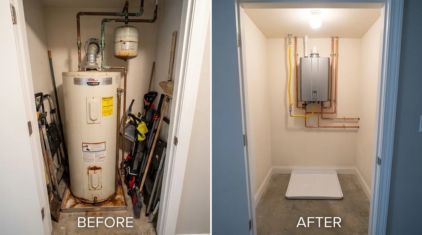 Tank water heater versus wall-mounted tankless unit comparison for Winnebago, MN homeowners