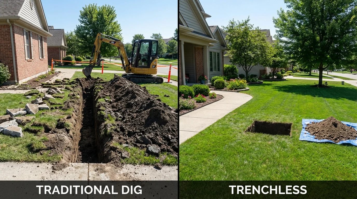 Trenchless sewer repair with minimal yard damage versus traditional excavation in Winnebago, MN